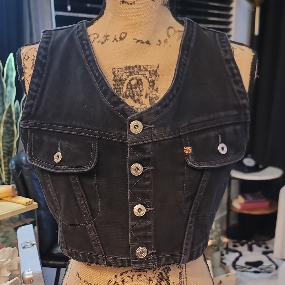 Jordache Cropped Black Denim Vest